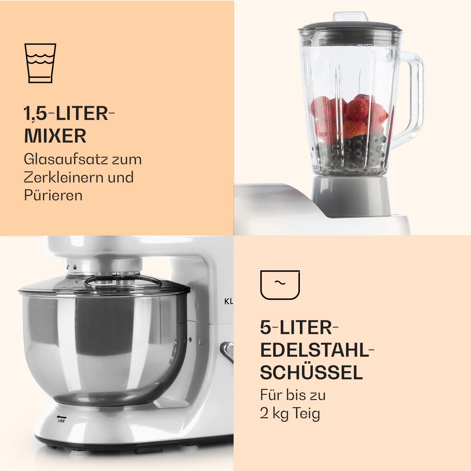 Lucia Küchenmaschine 3-in-1 2000 W / 2,7 PS 5 Ltr Edelstahl BPA-frei 6 Lucia Küchenmaschine 3-in-1 2000 W / 2,7 PS 5 Ltr Edelstahl BPA-frei – Bild 6