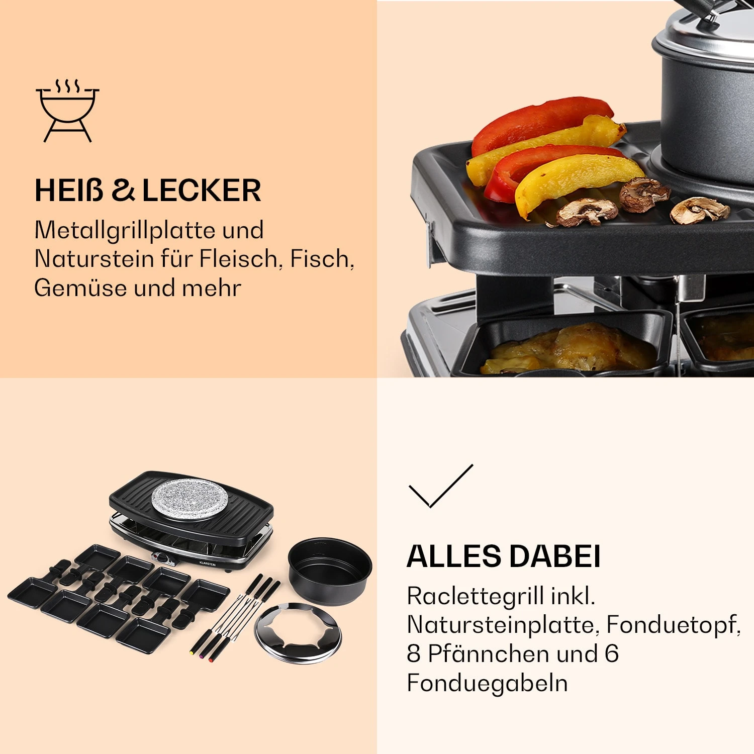 Entrecote 2-in-1 Raclettegrill & Fondue Naturstein 1100W 8 Personen 5 Entrecote 2-in-1 Raclettegrill & Fondue Naturstein 1100W 8 Personen – Bild 5