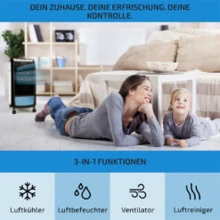Carribean Blue 3-in-1 Luftkühler Ventilator Luftbefeuchter 402 M3/h | 70 Watt | 4 Liter | 3 Geschwindigkeiten | Oszillation | Mobil -Warmekuche Pro Geschaft 10028180 de 0003 usp