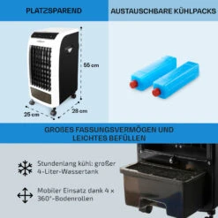 Carribean Blue 3-in-1 Luftkühler 402 M3/h 70 W 4 Ltr Oszillation Mobil -Warmekuche Pro Geschaft 10028181 de 0006 usp