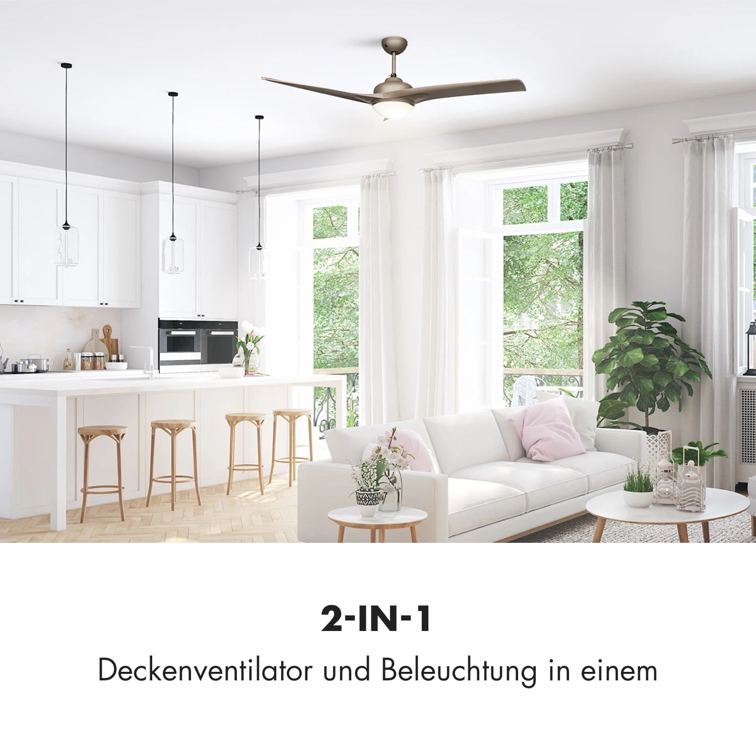 Figo 2-in-1-Deckenventilator Lampe Ø132cm 10039m³/h 51dB Fernbedienung 2 Figo 2-in-1-Deckenventilator Lampe Ø132cm 10039m³/h 51dB Fernbedienung – Bild 2