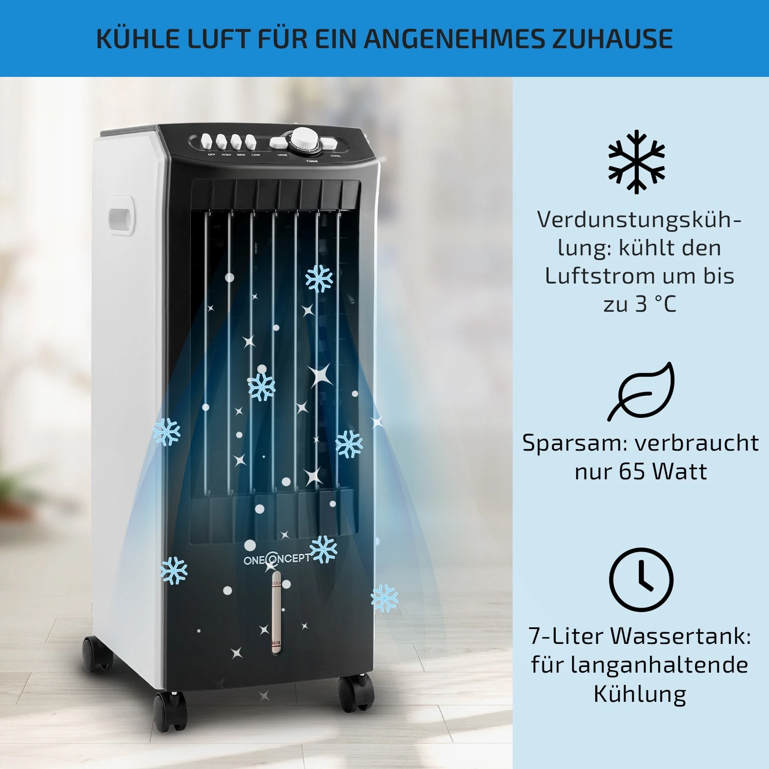MCH-1 V2 3-in-1 Luftkühler 360 M³/h 65 W7 Ltr Fernbedienung Mobil 2 MCH-1 V2 3-in-1 Luftkühler 360 M³/h 65 W7 Ltr Fernbedienung Mobil – Bild 2