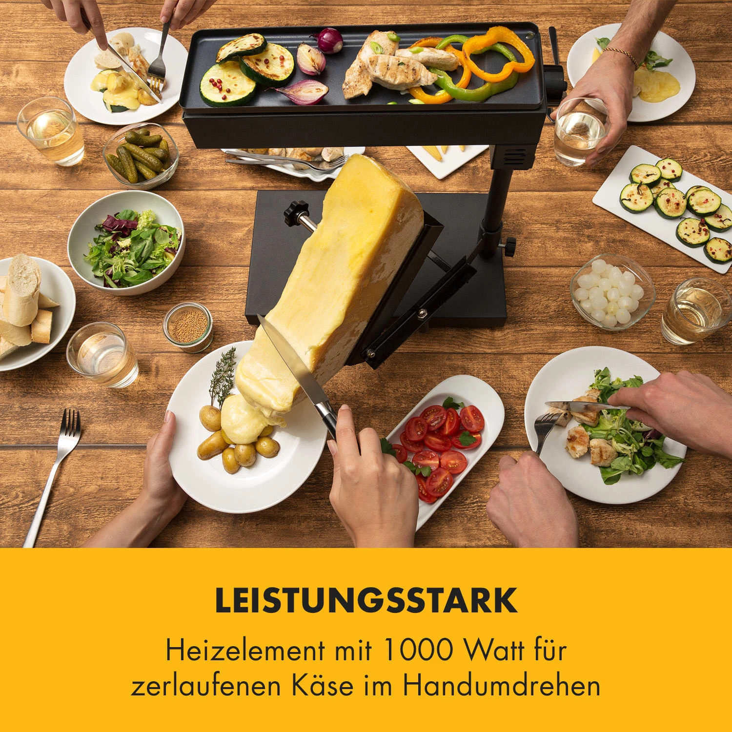 Appenzell Peak Raclette Mit Grill 1000W Thermostatschalter Schwarz 2 Appenzell Peak Raclette Mit Grill 1000W Thermostatschalter Schwarz – Bild 2