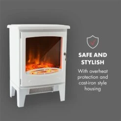 Meran Elektrischer Kamin 950/1850W 2-stufige Heizung Gusseisen-Stil -Warmekuche Pro Geschaft 10032974 yy 0007 logo Klarstein Meran Elektrischer Kamin weiss