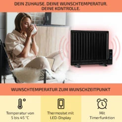 Wallander Ölradiator 600W Thermostat Ölheizung Ultraflach Schwarz -Warmekuche Pro Geschaft 10033099 de 0003 usp