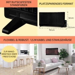 Wallander Ölradiator 1000W Thermostat Ölheizung Ultraflach Schwarz -Warmekuche Pro Geschaft 10033103 de 0006 usp