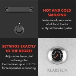 Flintstone Steel Räucherofen 1600 W Integriertes Thermometer Edelstahl -Warmekuche Pro Geschaft 10033372 yy 0004 logo Klarstein Flintstone Steel Raeucherofen Edelstahl reedit