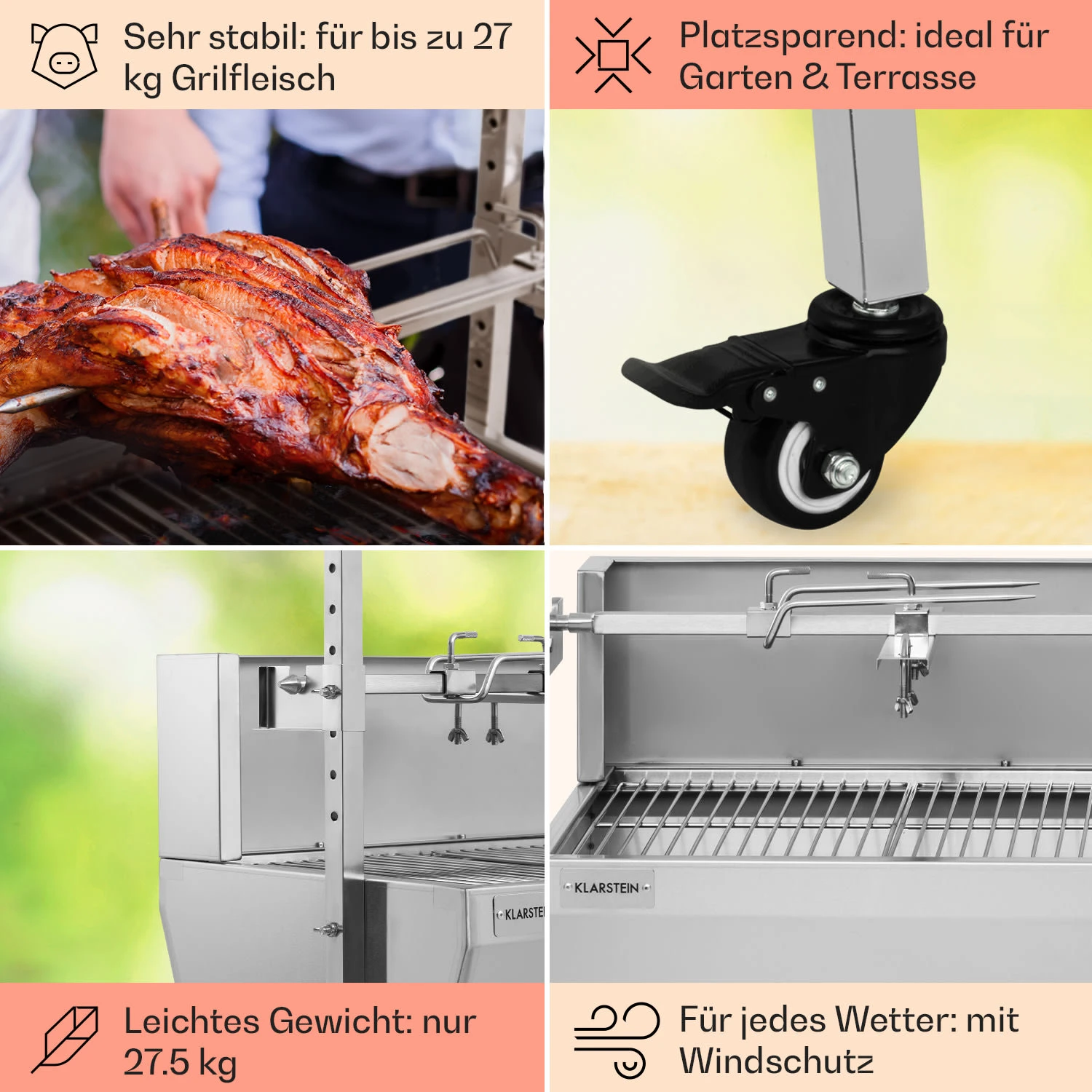 Sauenland Pro Spanferkelgrill Drehspieß 13W 4 Rollen Edelstahl 5 Sauenland Pro Spanferkelgrill Drehspieß 13W 4 Rollen Edelstahl – Bild 5