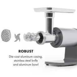 Mett Max Elektrischer Fleischwolf 600W Kupfermotor Aluminium 12 Mett Max Elektrischer Fleischwolf 600W Kupfermotor Aluminium -Warmekuche Pro Geschaft 10034244 yy 0005 logo Klarstein Mett Max elektrischer Fleischwolf grau