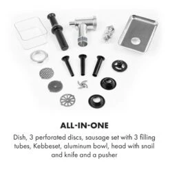 Mett Max Elektrischer Fleischwolf 600W Kupfermotor Aluminium 13 Mett Max Elektrischer Fleischwolf 600W Kupfermotor Aluminium -Warmekuche Pro Geschaft 10034244 yy 0006 logo Klarstein Mett Max elektrischer Fleischwolf grau