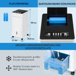 Freshboxx 3-in-1 Luftkühler 65 W 360 M³/h 6 Liter 2 Kühlakkus Mobil -Warmekuche Pro Geschaft 10034629 de 0006 usp