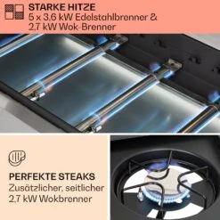 Tomahawk Gasgrill 5x3,6 KW + 2,7 KW Brenner 80x43,5 Cm Grill Edelstahl -Warmekuche Pro Geschaft 10034712 de 0003 usp