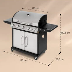 Tomahawk Gasgrill 5x3,6 KW + 2,7 KW Brenner 80x43,5 Cm Grill Edelstahl -Warmekuche Pro Geschaft 10034712 yy 0007 dimensions