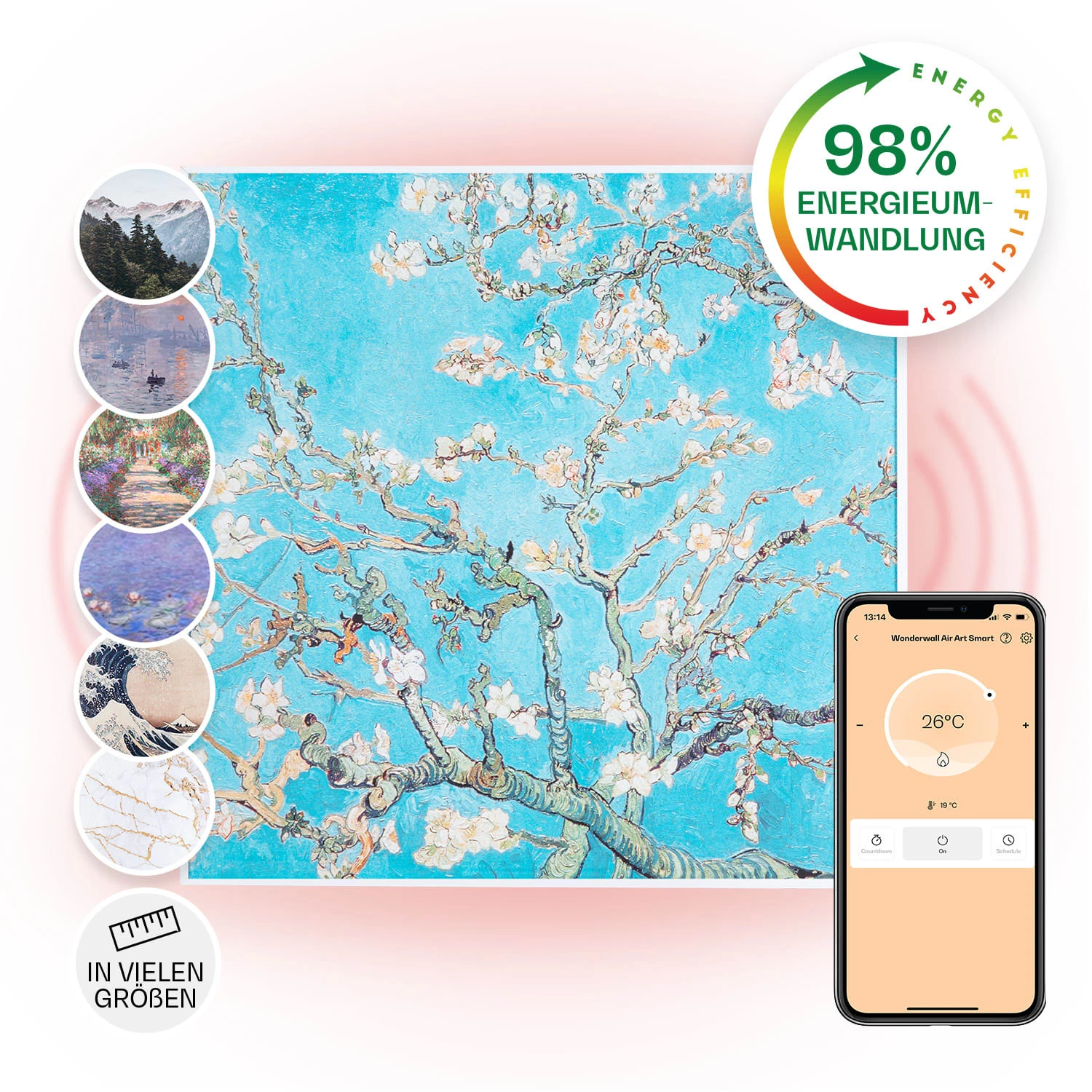 Wonderwall Air Art Smart Infrarotheizung 60x60cm 350W Wandinstallation App-Steuerung Mandelblüten 1 Wonderwall Air Art Smart Infrarotheizung 60x60cm 350W Wandinstallation App-Steuerung Mandelblüten