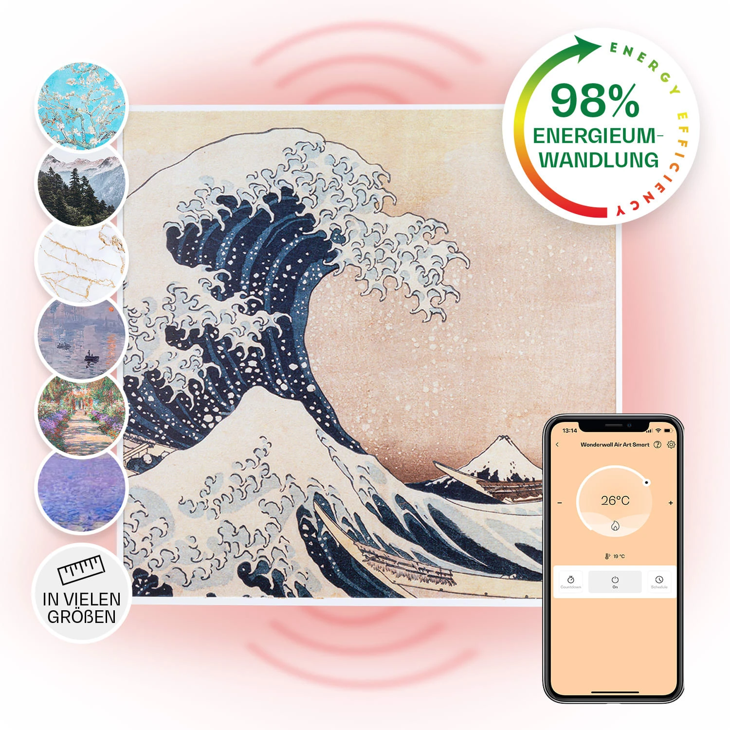 Wonderwall Air Art Smart Infrarotheizung 60x60cm 350W Wandinstallation App-Steuerung Wellen 1 Wonderwall Air Art Smart Infrarotheizung 60x60cm 350W Wandinstallation App-Steuerung Wellen