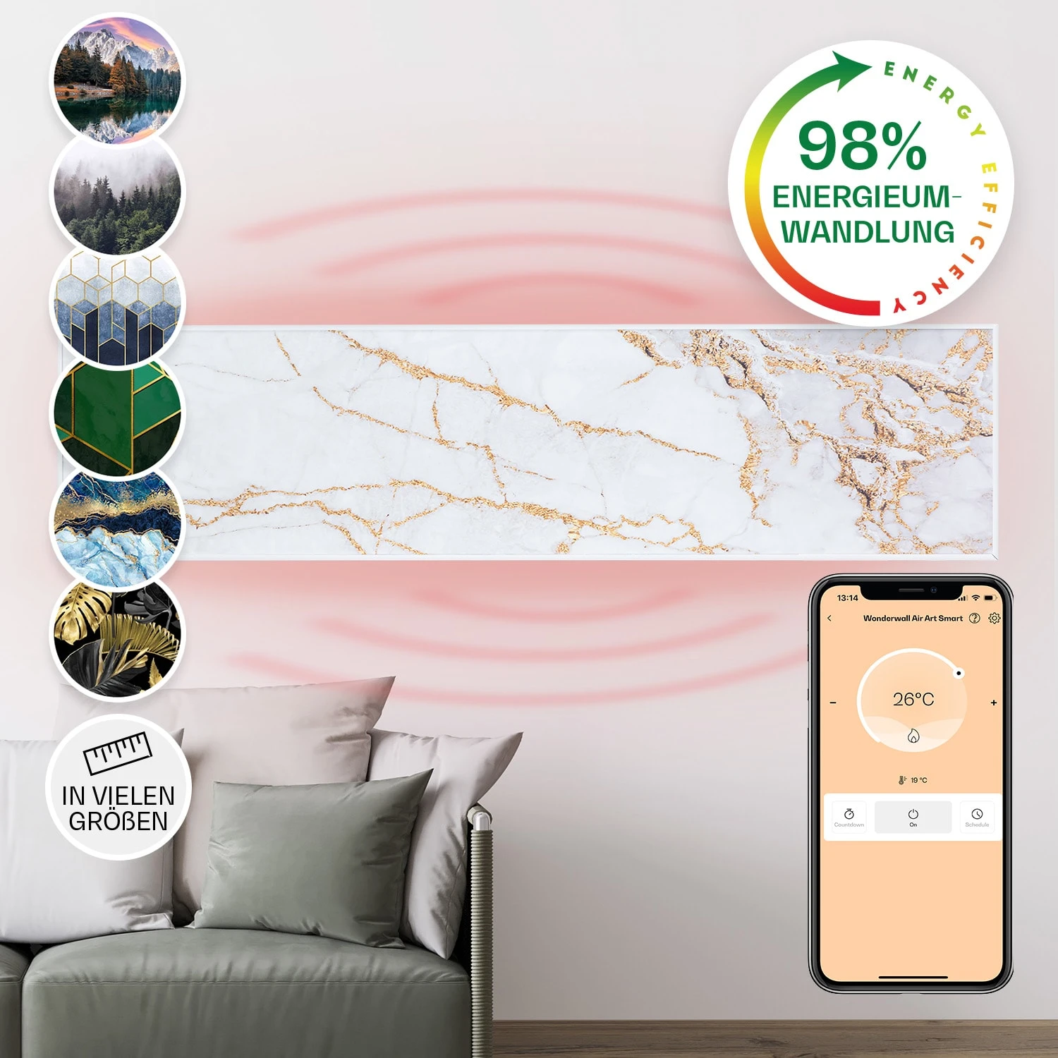Wonderwall Air Art Smart Infrarotheizung 60x60cm 350W Wandinstallation App-Steuerung Marmor II 1 Wonderwall Air Art Smart Infrarotheizung 60x60cm 350W Wandinstallation App-Steuerung Marmor II