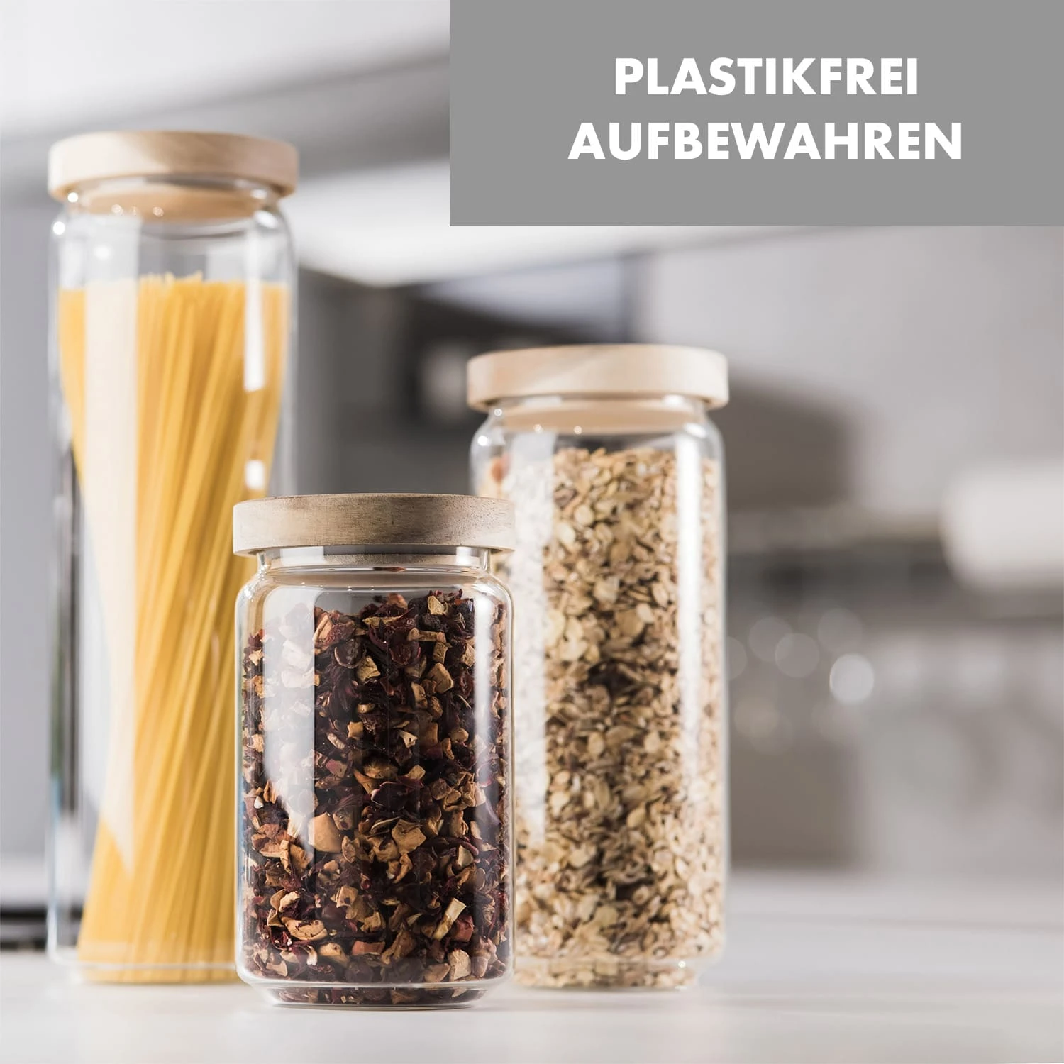 Glaswerk Lovage Vorratsgläser 0,75 1,1 1,5 L 3er Set Borosilikatglas Akazienholzdeckel Silikon 2 Glaswerk Lovage Vorratsgläser 0,75 1,1 1,5 L 3er Set Borosilikatglas Akazienholzdeckel Silikon – Bild 2