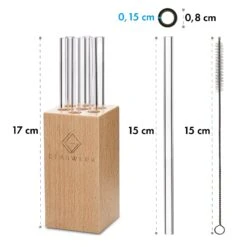Glaswerk Frezzeria Glasstrohhalme 7 Stück 0,8 X 15 Cm (ØxH) Holzhalterung Bürste -Warmekuche Pro Geschaft 10036379 yy 0006 logo