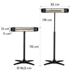 Dark Wave Stand Infrarot-Heizstrahler 2000W Goldbeschichtete Carbonröhre IP65 Standfuß -Warmekuche Pro Geschaft 10037729 yy 0010 dimensions