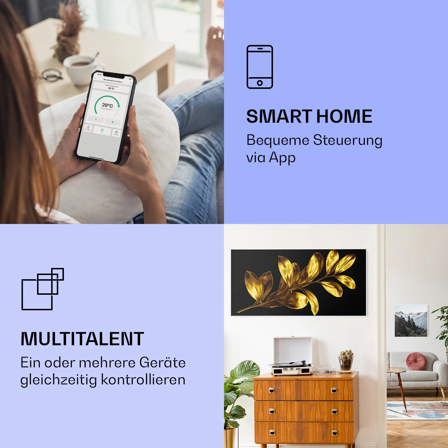 Wonderwall Air Art Smart Infrarotheizung Goldenes Blatt 120x60cm 700W 2 Wonderwall Air Art Smart Infrarotheizung Goldenes Blatt 120x60cm 700W – Bild 2