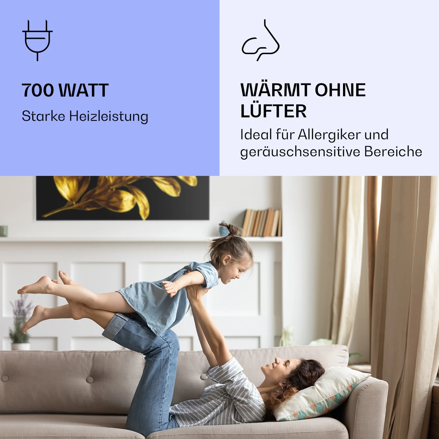 Wonderwall Air Art Smart Infrarotheizung Goldenes Blatt 120x60cm 700W 5 Wonderwall Air Art Smart Infrarotheizung Goldenes Blatt 120x60cm 700W – Bild 5