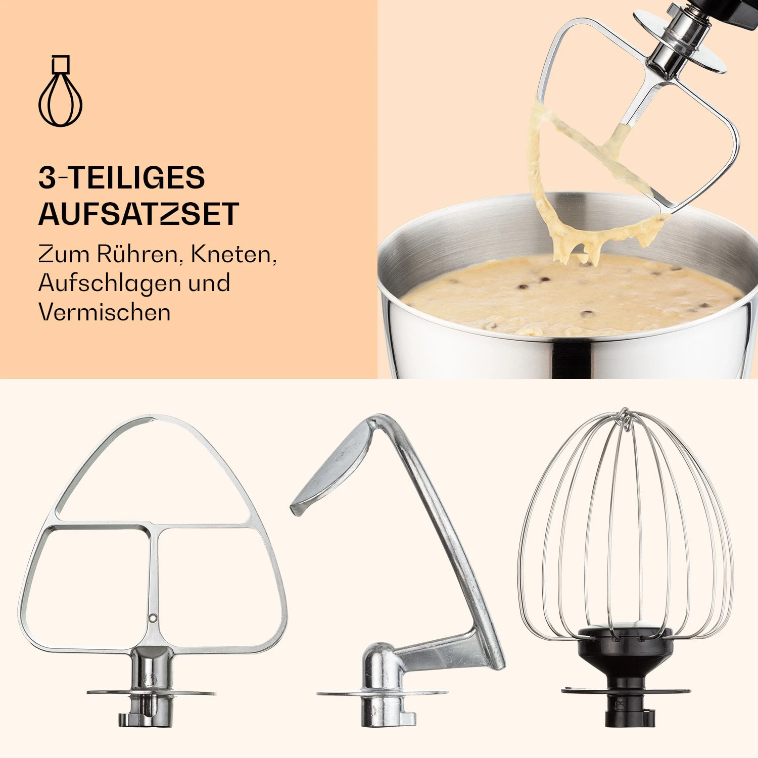 Bella Mini Rührmaschine 1200 W 6 Stufen 4 Liter Edelstahl Pulsfunktion 5 Bella Mini Rührmaschine 1200 W 6 Stufen 4 Liter Edelstahl Pulsfunktion – Bild 5