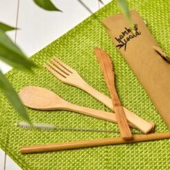 Reisebesteck In Brauner Tasche 5-teilig Zusammenrollbar Bambus -Warmekuche Pro Geschaft 10038194 yy 0005 logo