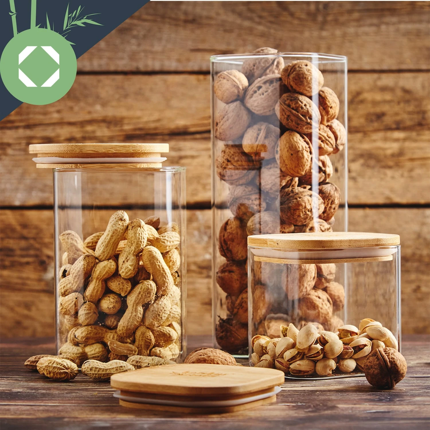Eckiges Glas Mit Bambusdeckel Luftdicht Mit Silikonring 10x16x10 Cm 3x 1200 Ml 4 Eckiges Glas Mit Bambusdeckel Luftdicht Mit Silikonring 10x16x10 Cm 3x 1200 Ml – Bild 4