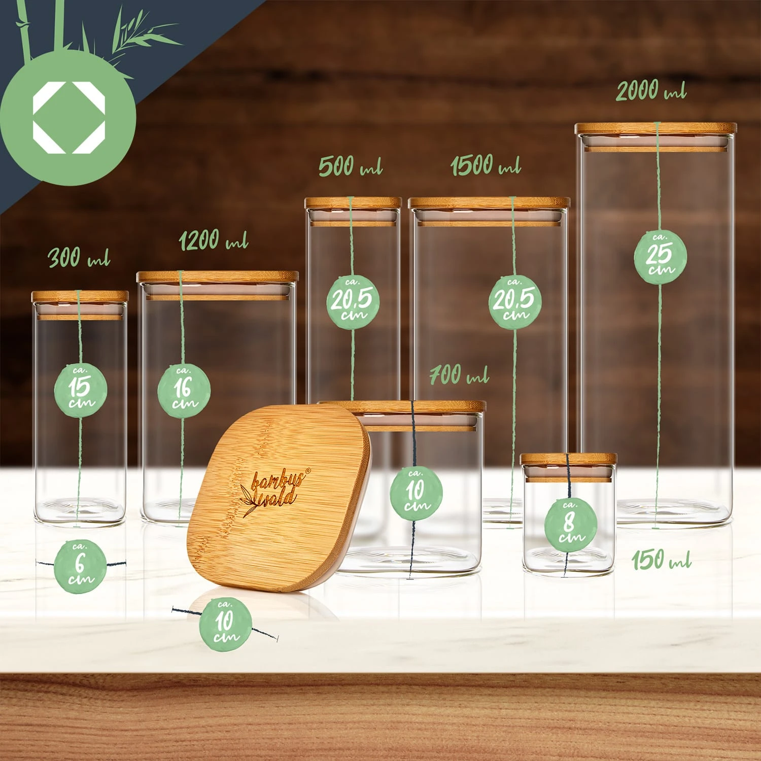 Eckiges Glas Mit Bambusdeckel Luftdicht Mit Silikonring 10x16x10 Cm 3x 1200 Ml 7 Eckiges Glas Mit Bambusdeckel Luftdicht Mit Silikonring 10x16x10 Cm 3x 1200 Ml – Bild 7
