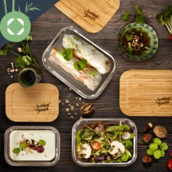 Eckiges Vorratsdosen-Set Glas Bambusdeckel 4 Stück Verschiedene Größen -Warmekuche Pro Geschaft 10038307 yy 0004 logo