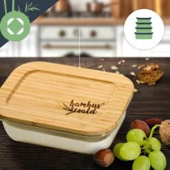 Eckiges Vorratsdosen-Set Glas Bambusdeckel 4 Stück Verschiedene Größen -Warmekuche Pro Geschaft 10038307 yy 0005 logo