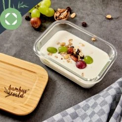 Eckiges Vorratsdosen-Set Glas Bambusdeckel 4 Stück Verschiedene Größen -Warmekuche Pro Geschaft 10038307 yy 0006 logo