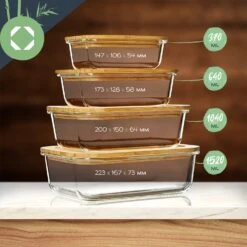 Eckiges Vorratsdosen-Set Glas Bambusdeckel 4 Stück Verschiedene Größen -Warmekuche Pro Geschaft 10038307 yy 0007 logo