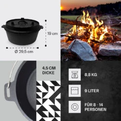Guernsey Premium Dutch Oven 9.0 BBQ-Topf Gusseisen Voreingebrannt Größe L / 9 Qt -Warmekuche Pro Geschaft 10038639 de 0004 usp