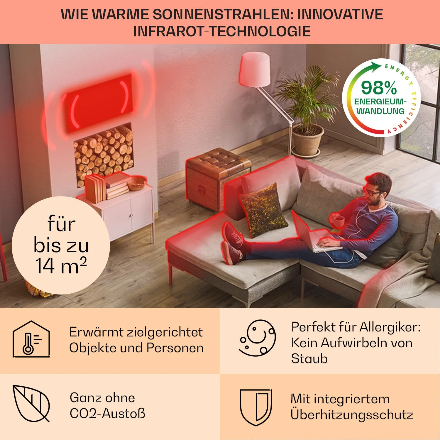 La Palma 750 Smart 2-in-1 Heizgerät Infrarot Konvektor 85x60cm 750W Spiegelfront 4 La Palma 750 Smart 2-in-1 Heizgerät Infrarot Konvektor 85x60cm 750W Spiegelfront – Bild 4