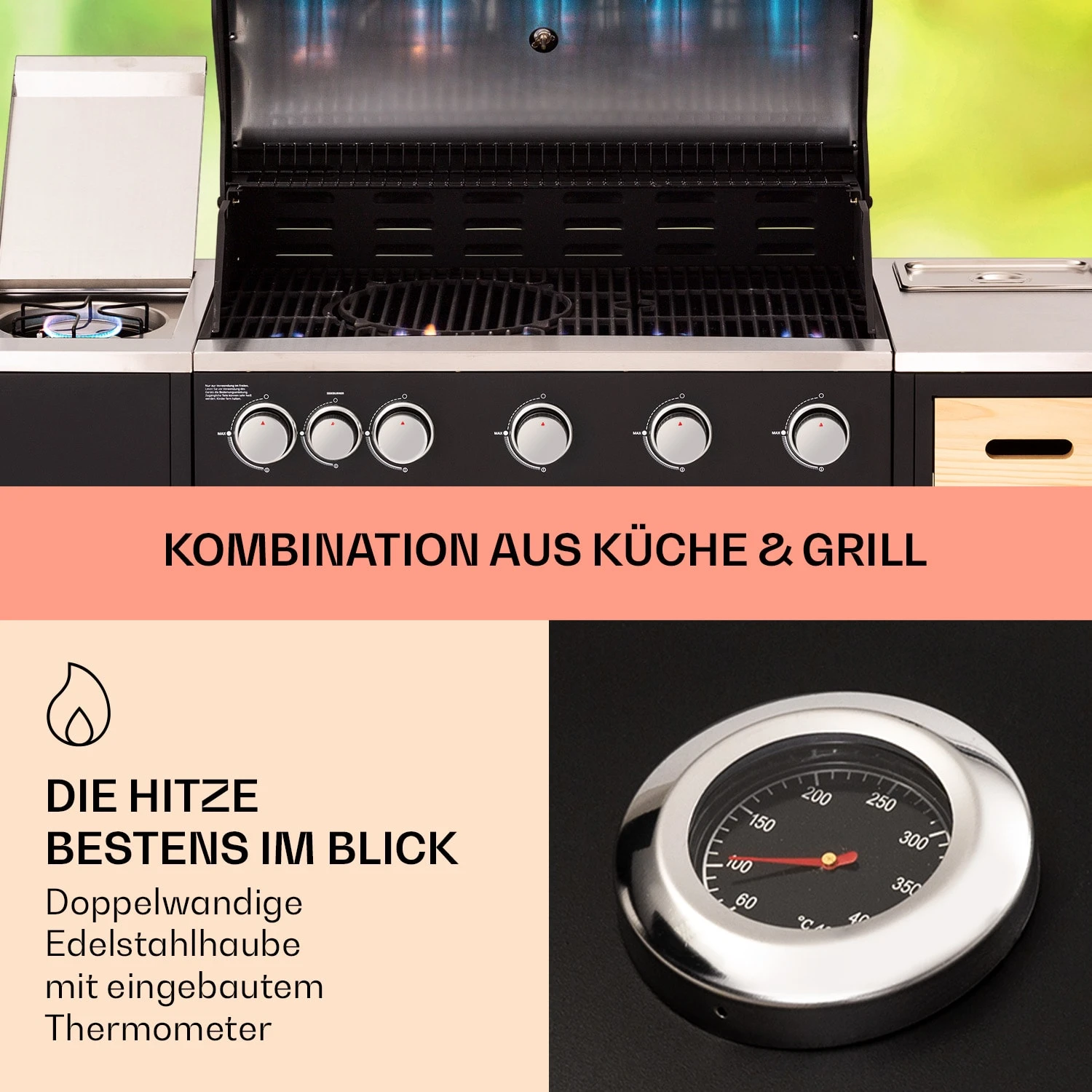 Jersey Outdoor Kitchen Gasgrill 20,7 KW 5+1 Brenner Mobil Regenschutz 3 Jersey Outdoor Kitchen Gasgrill 20,7 KW 5+1 Brenner Mobil Regenschutz – Bild 3