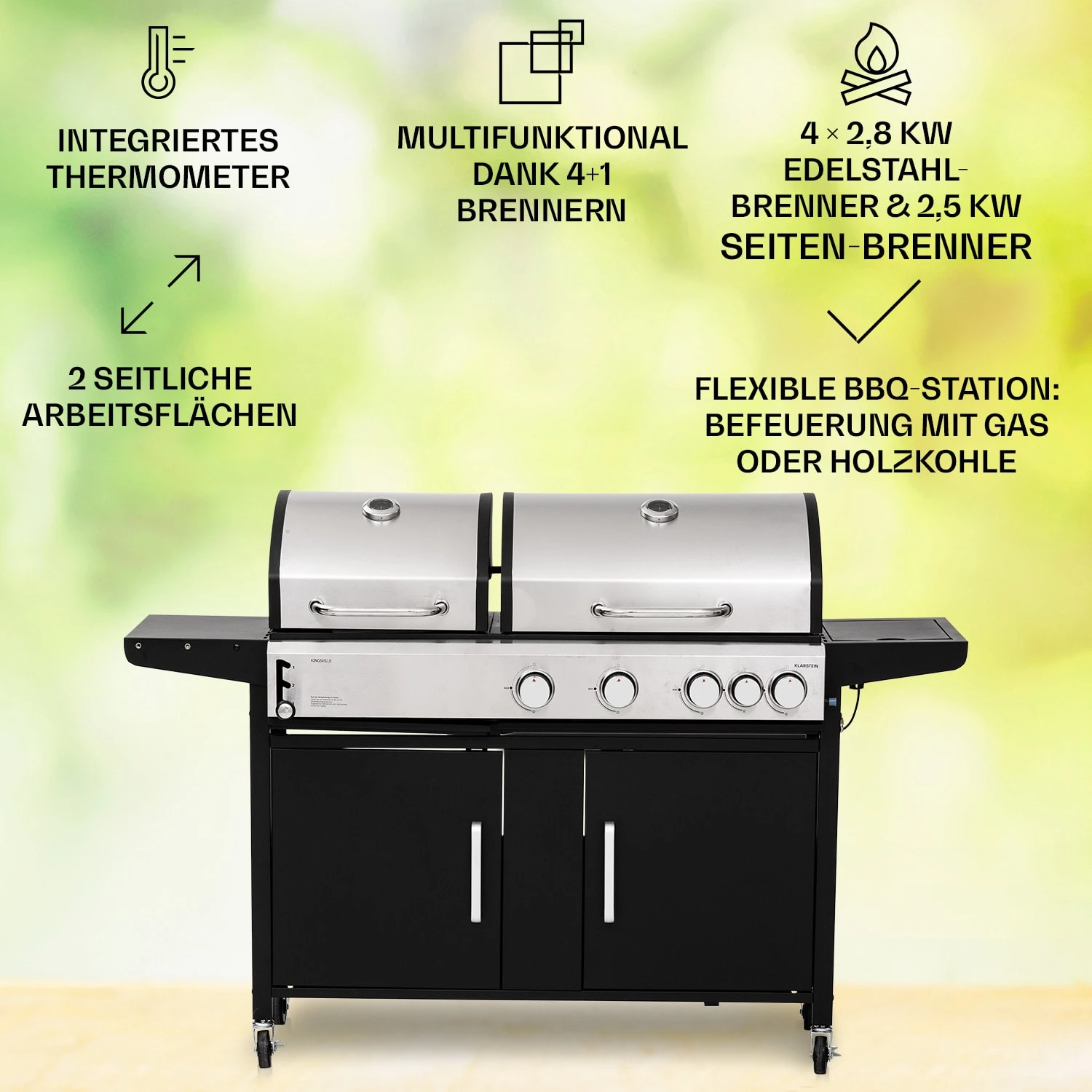 Kingsville 4.1 Kombigrill Gas + Kohle 13,7 KW 4+1 Brenner 2 Kingsville 4.1 Kombigrill Gas + Kohle 13,7 KW 4+1 Brenner – Bild 2