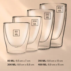 DUOS Doppelwandiges Glas | Thermoglas | 80, 200, 310, 400 Ml | Trinkglas | Espressoglas, Teeglas, Shotglas | Für Heiße Und Kalte Getränke | Borosilikatglas| Hitze- Und Kältebeständig | Handgemacht | Spülmaschinenfest | Schwebe-Effekt -Warmekuche Pro Geschaft 10040368 yy 0007 logo