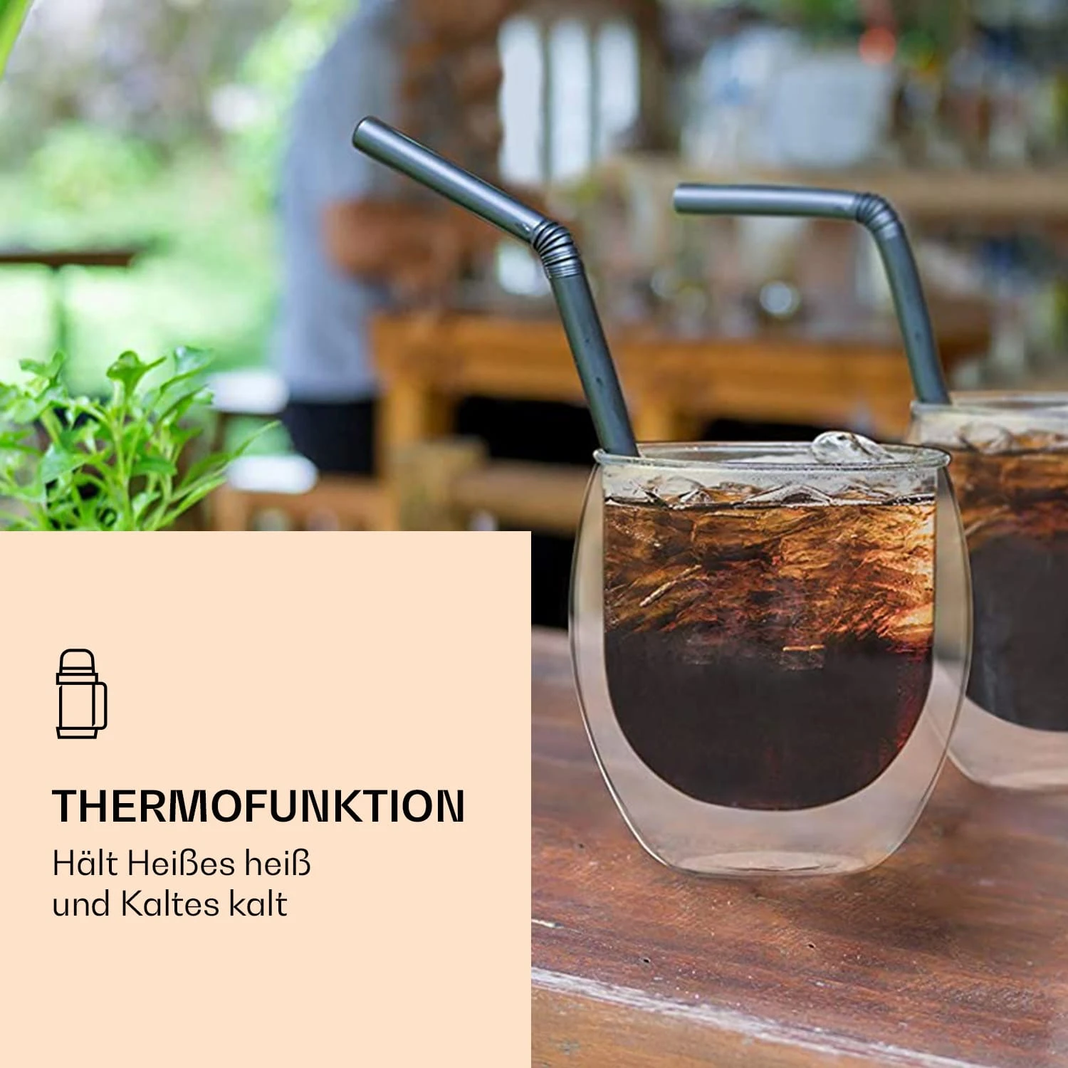DUOS Jumbo Doppelwandiges Glas 410 Ml Thermofunktion Edelstahl-Löffel 4 DUOS Jumbo Doppelwandiges Glas 410 Ml Thermofunktion Edelstahl-Löffel – Bild 4
