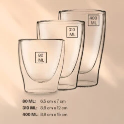DUOS Doppelwandiges Glas | Thermoglas | 2 X 80, 310, 400 Ml | Trinkglas | Espressoglas, Teeglas, Shotglas | Für Heiße Und Kalte Getränke | Borosilikatglas| Hitze- Und Kältebeständig | Handgemacht | Spülmaschinenfest | Schwebe-Effekt -Warmekuche Pro Geschaft 10040376 yy 0006 logo
