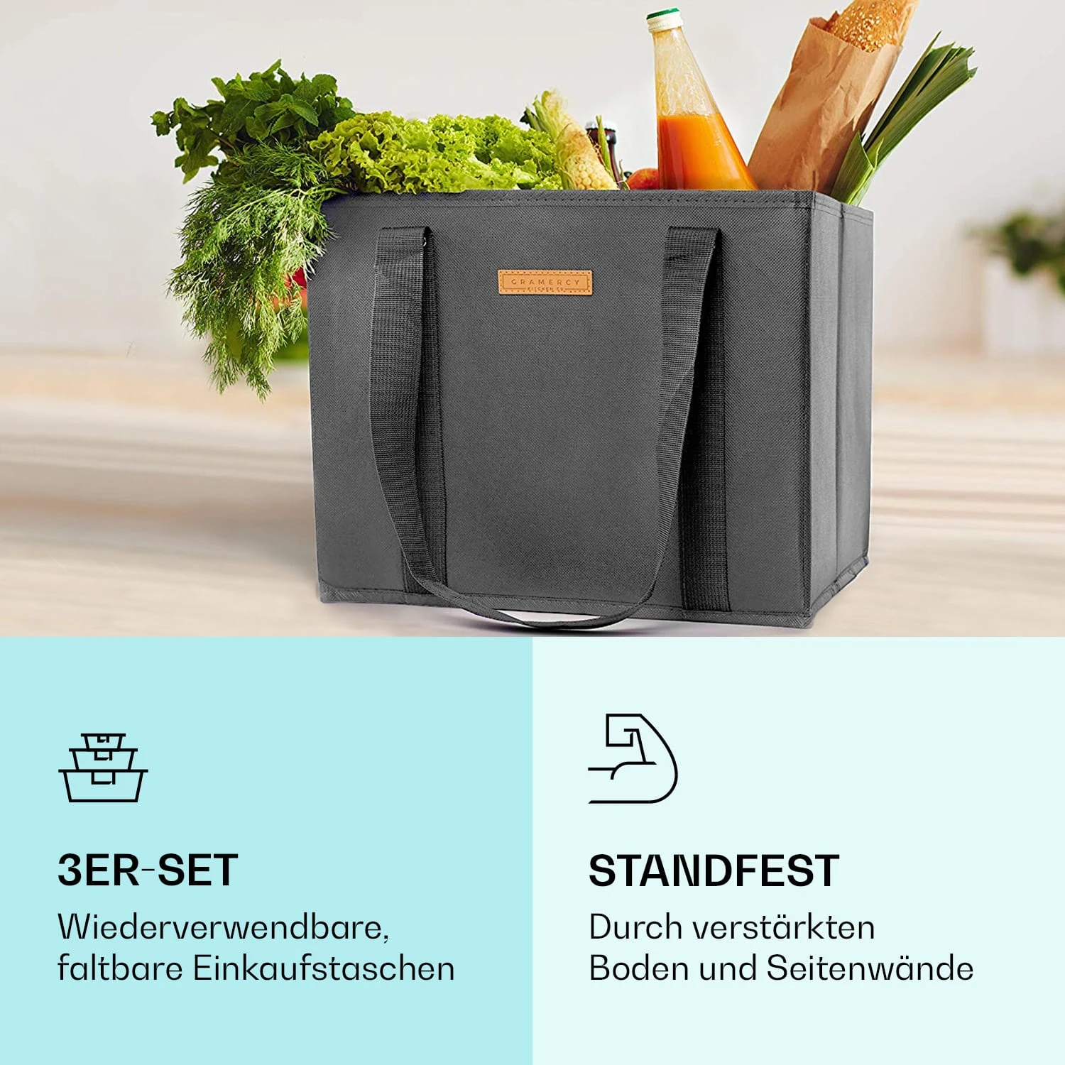 Einkaufstasche 3er Set Wiederverwendbar Waschbar Faltbar Verstärkt 2 Einkaufstasche 3er Set Wiederverwendbar Waschbar Faltbar Verstärkt – Bild 2