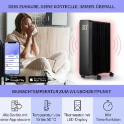 Sanford Smart Ölradiator 2500 W Leistung Wochentimer LED-Display Touch-Panel Klarstein-App -Warmekuche Pro Geschaft 10041358 de 0003 usp