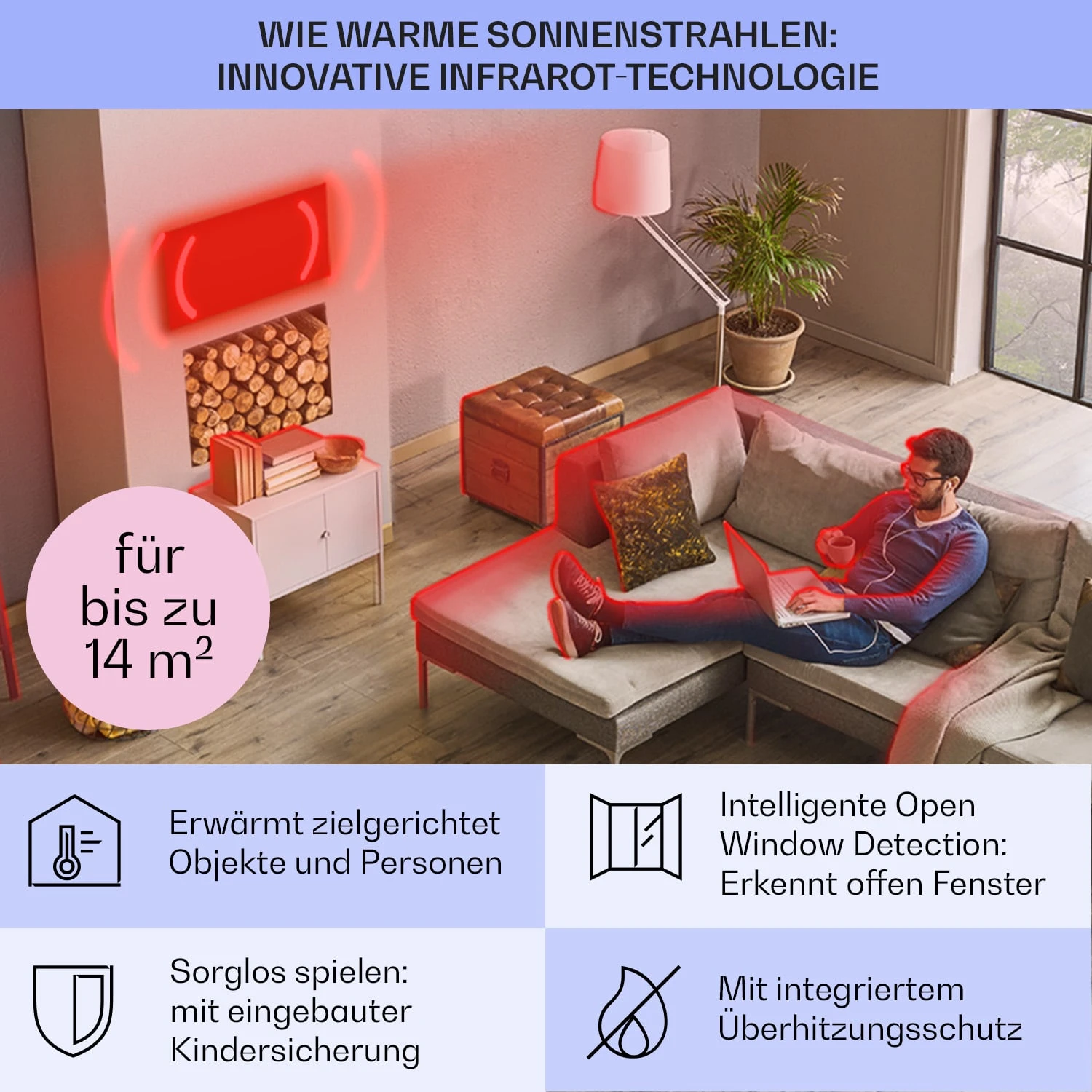 Taal Smart Hybrid-Infrarot-Heizung 105x56cm 750W Wochentimer IP24 4 Taal Smart Hybrid-Infrarot-Heizung 105x56cm 750W Wochentimer IP24 – Bild 4
