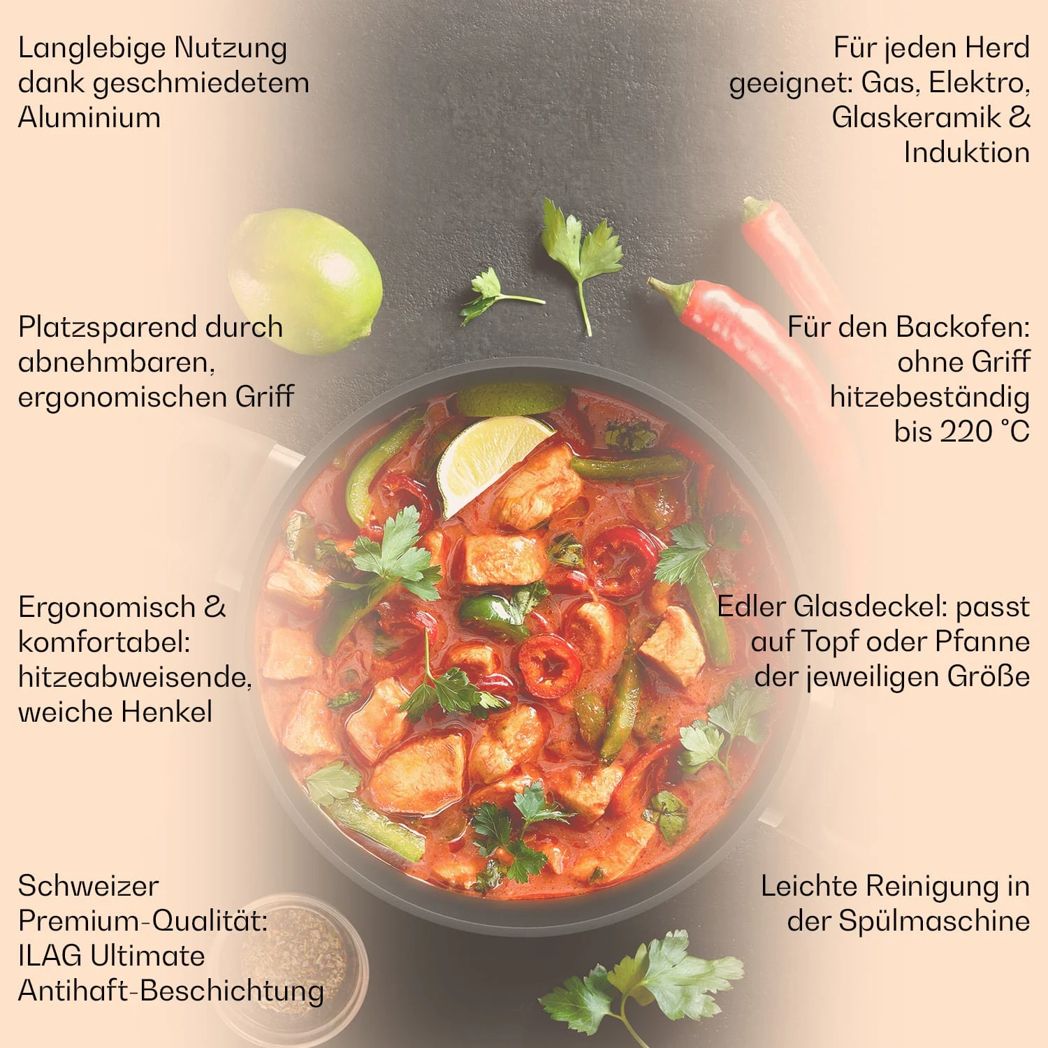 Noto Endurance Topf- Und Pfannenset Geschmiedetes Aluminium Ergonomische Griffe Glasdeckel Filz 2 Noto Endurance Topf- Und Pfannenset Geschmiedetes Aluminium Ergonomische Griffe Glasdeckel Filz – Bild 2