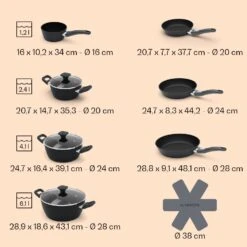 Noto Endurance Topf- Und Pfannenset Geschmiedetes Aluminium Ergonomische Griffe Glasdeckel Filz 17 Noto Endurance Topf- Und Pfannenset Geschmiedetes Aluminium Ergonomische Griffe Glasdeckel Filz -Warmekuche Pro Geschaft 60003055 yy 0009 dimensions